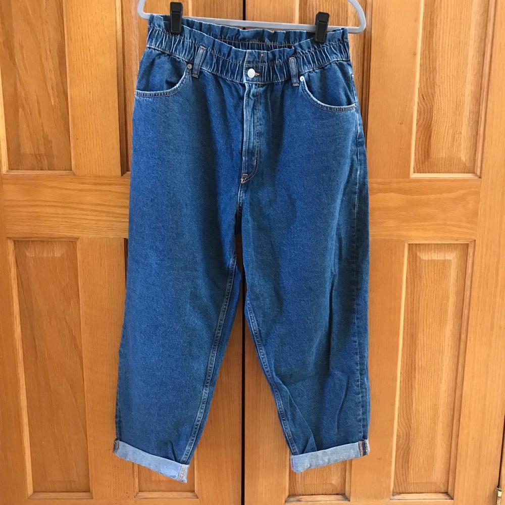 H&M High Rise Loose Fit Paper Bag Mom Jeans